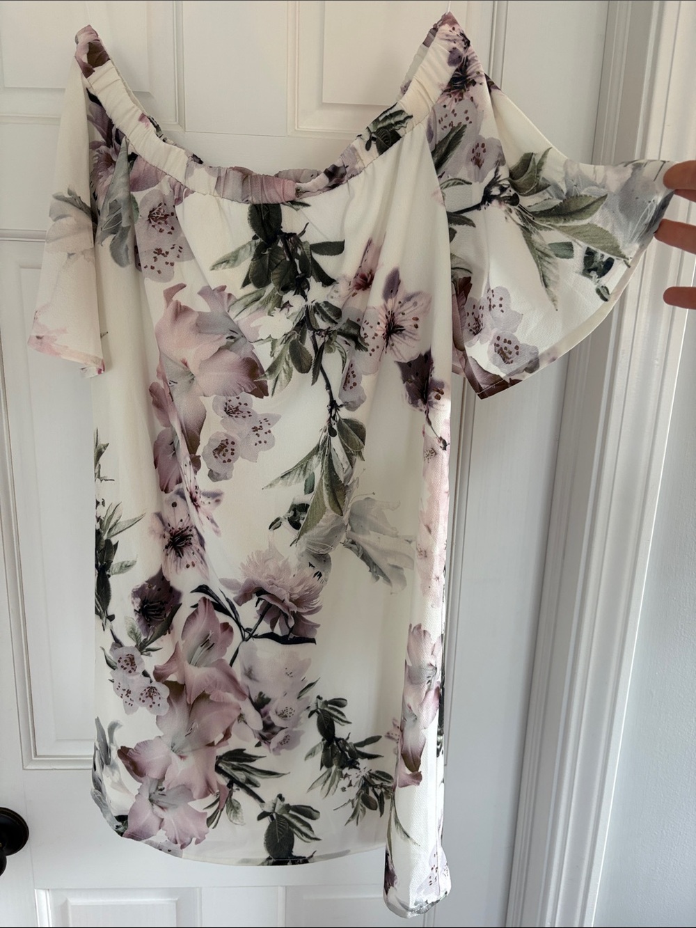 Lulu's Cream off-the-Shoulder Floral Dress with Dusty Pink Blooms